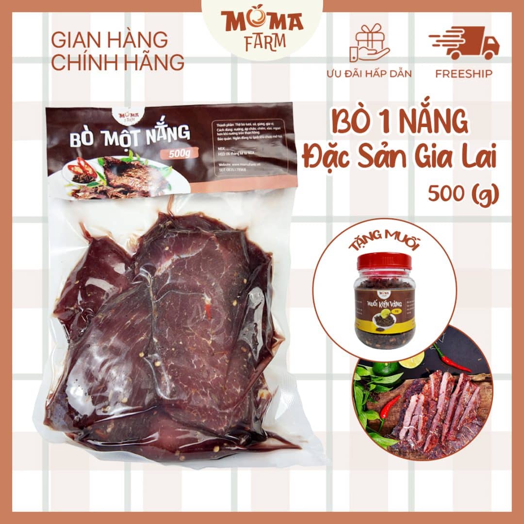 bò 1 nắng moma farm tặng kèm muối kiến vàng 50g đặc sản gia lai 500g