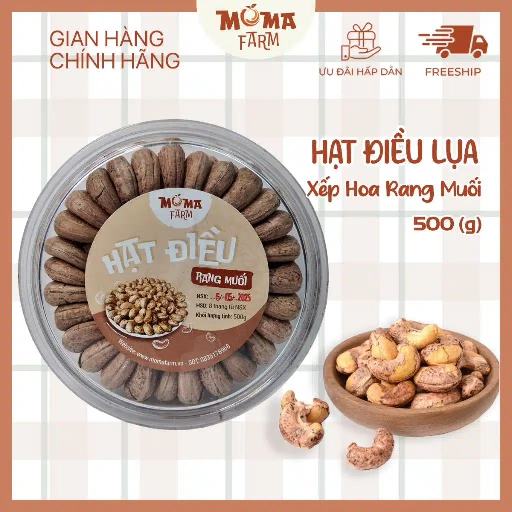 Hạt điều rang muối xếp hoa 500g, hạt dinh dưỡng nông sản Moma Farm